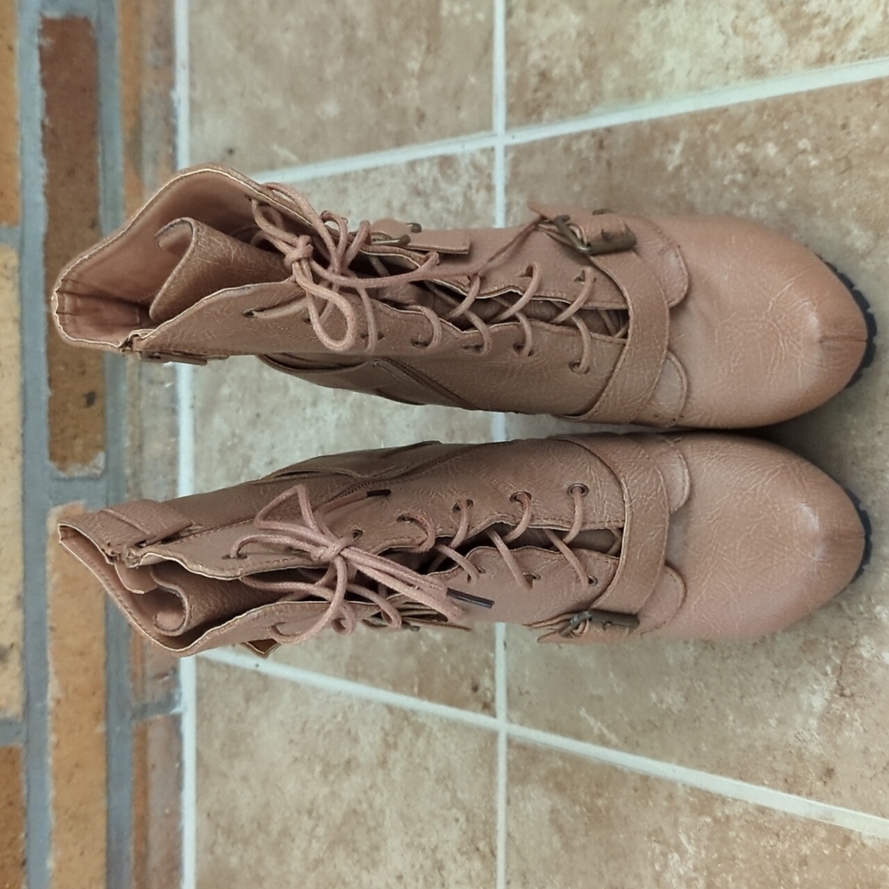 Charlotte Russe side zip heel combat boots w/  lace up front and side zip